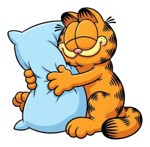 Garfield dormilón abrazando su almohada — sticker PNG gratis